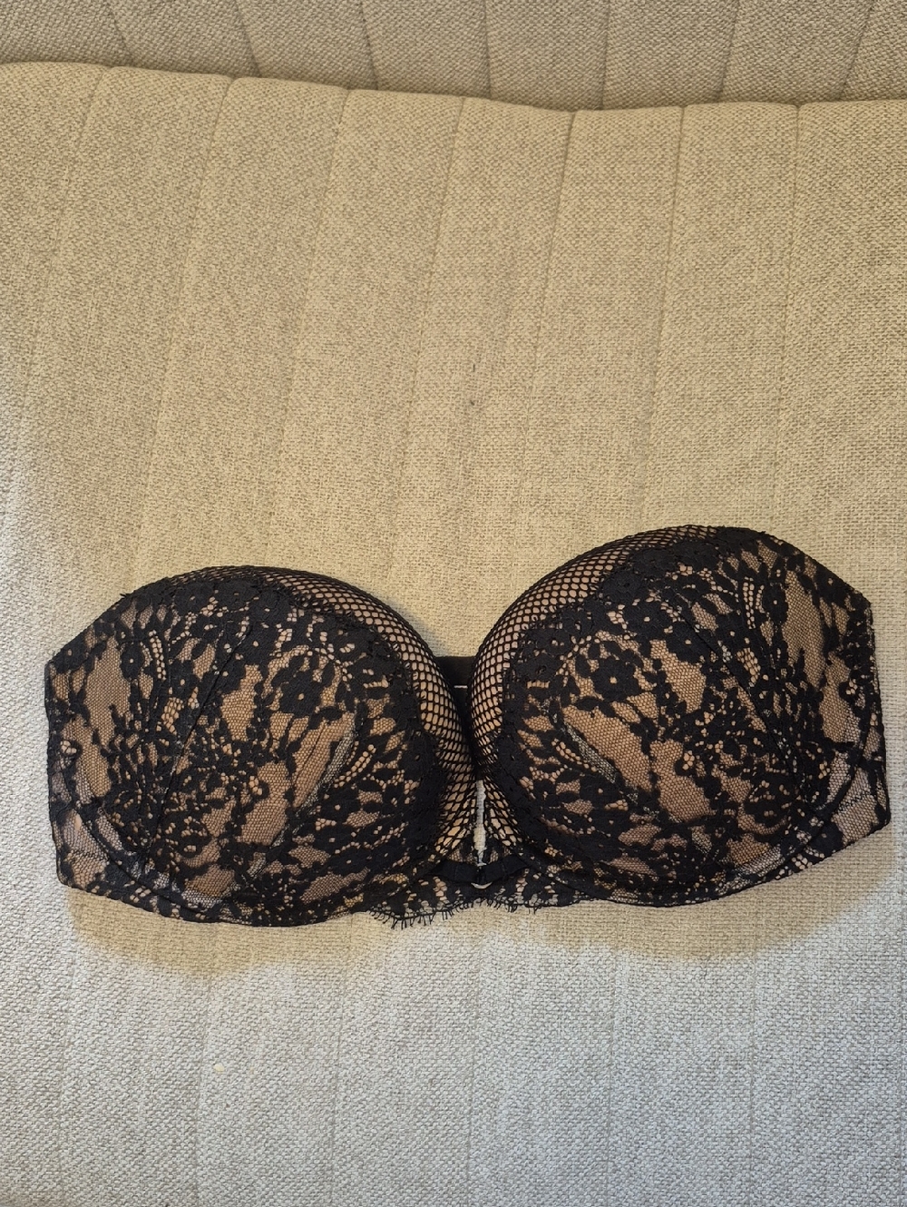 Victoria's Secret Black Lace Bandeau Bra on Nude Base